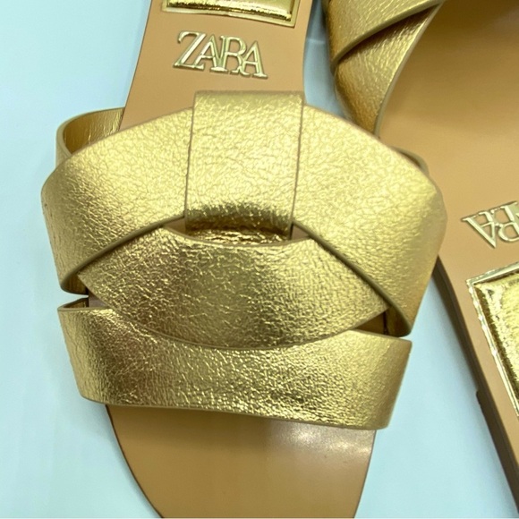 Zara Metallic Gold Cross Strap Women's Sandals Size EU 39 US8 - Picture 5 of 13